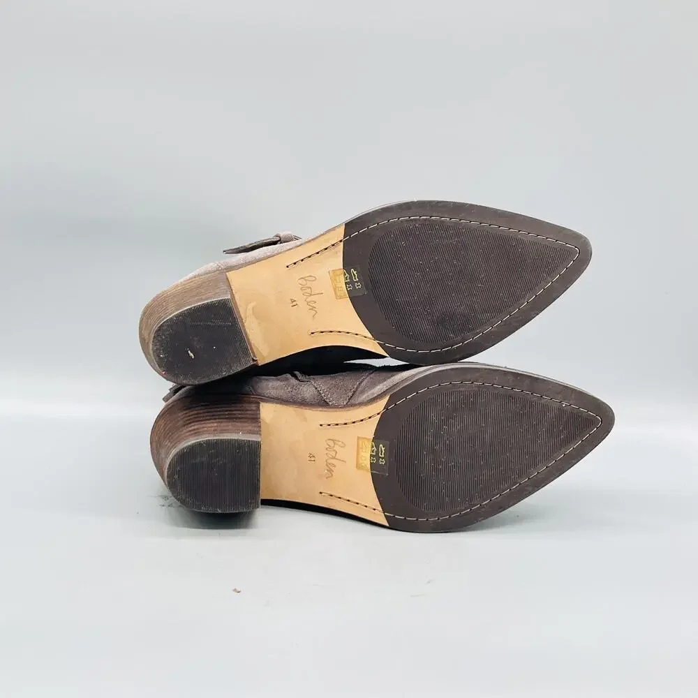 Boden Boots Womens 9.5 Brown Suede Ankle Buckle Zip Block Heel Booties Shoes